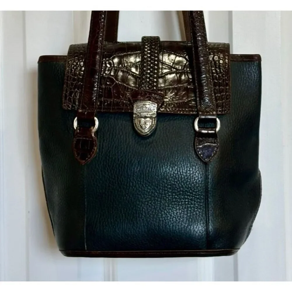BRIGHTON 🎉2X HP🎉 Vintage Brown & Black Bucket Shoulder Bag/Croc-Embossed Detail